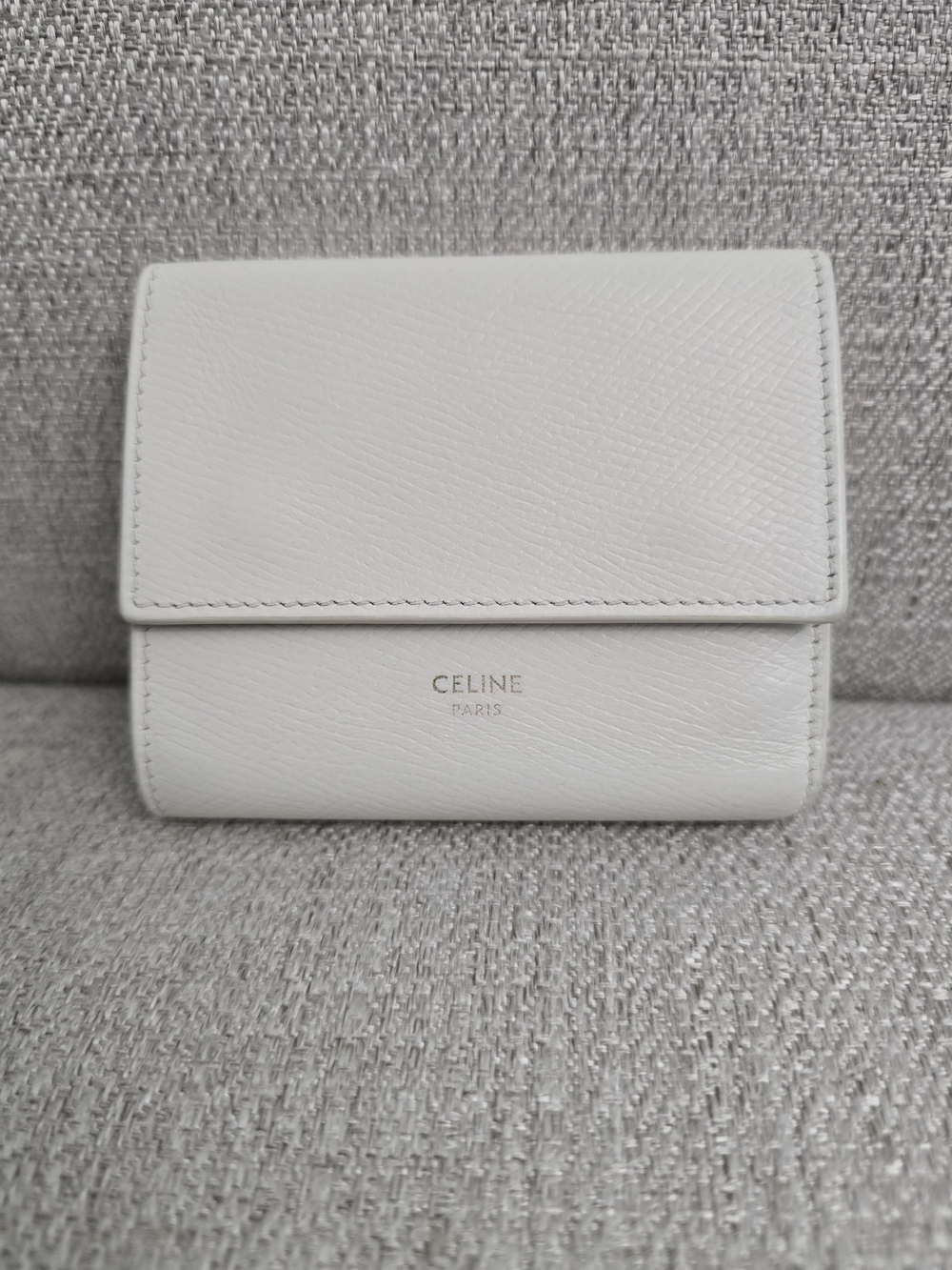 CELINE Grained Calfskin Leather White Small Trifold Wallet